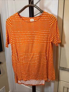 Chico's Orange and White Polka Dot Short Sleeve Tee